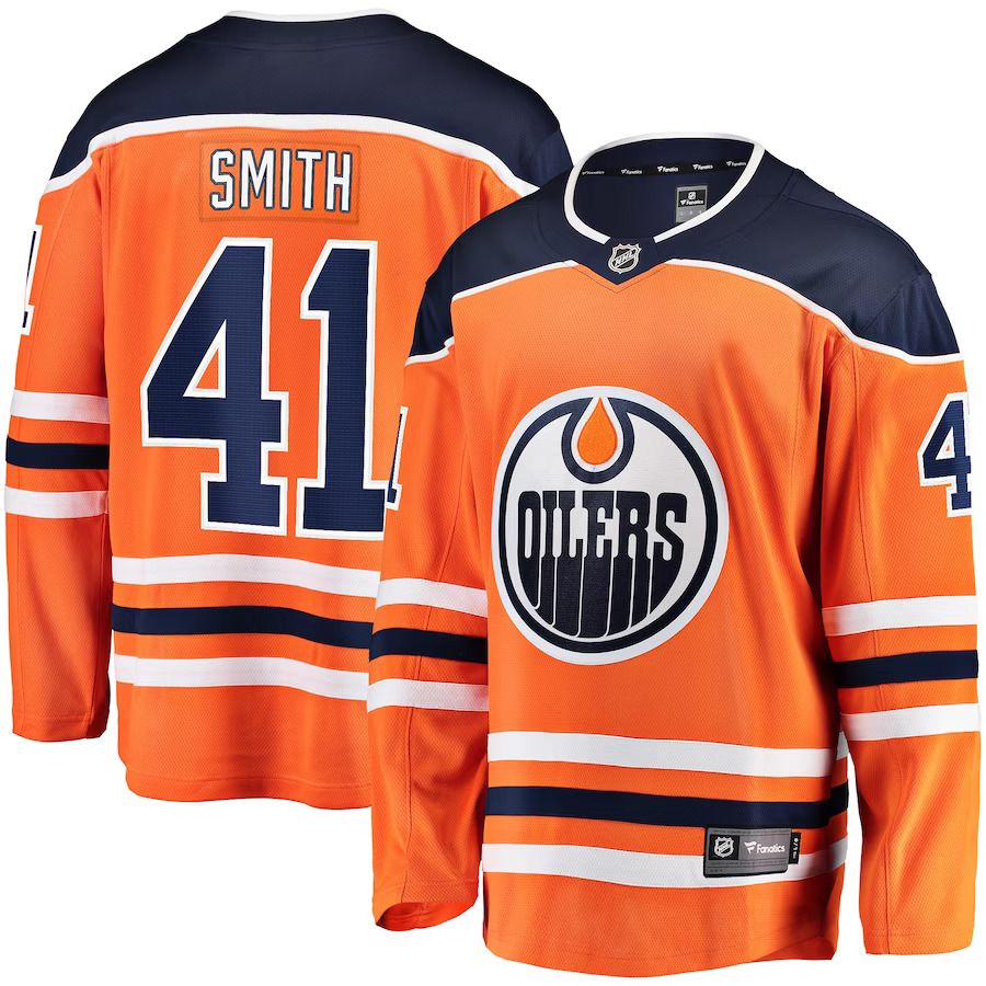 Men Edmonton Oilers #41 Mike Smith Fanatics Branded Orange Breakaway Team Color Player NHL Jersey